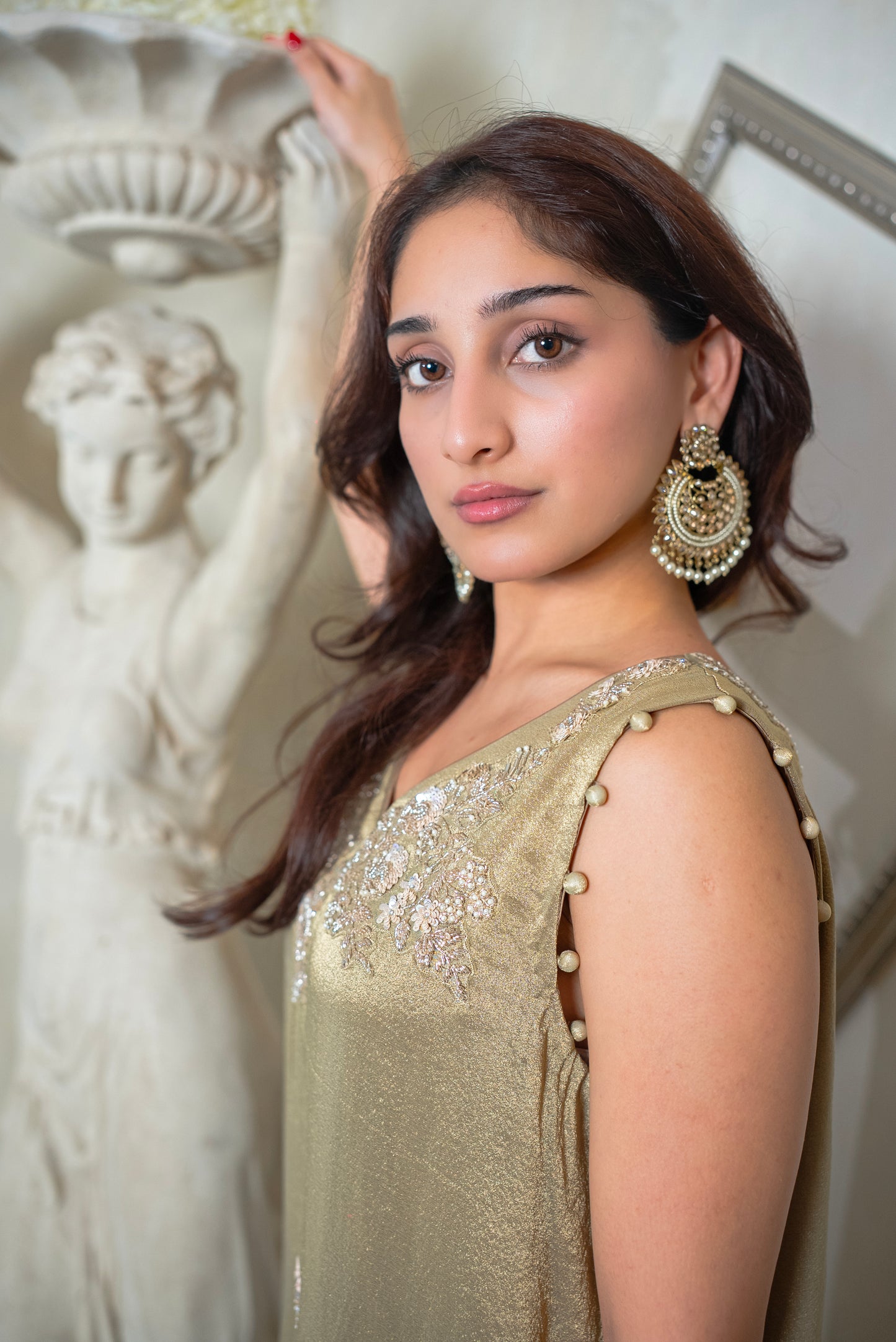beige designer Pakistani suit Dubai