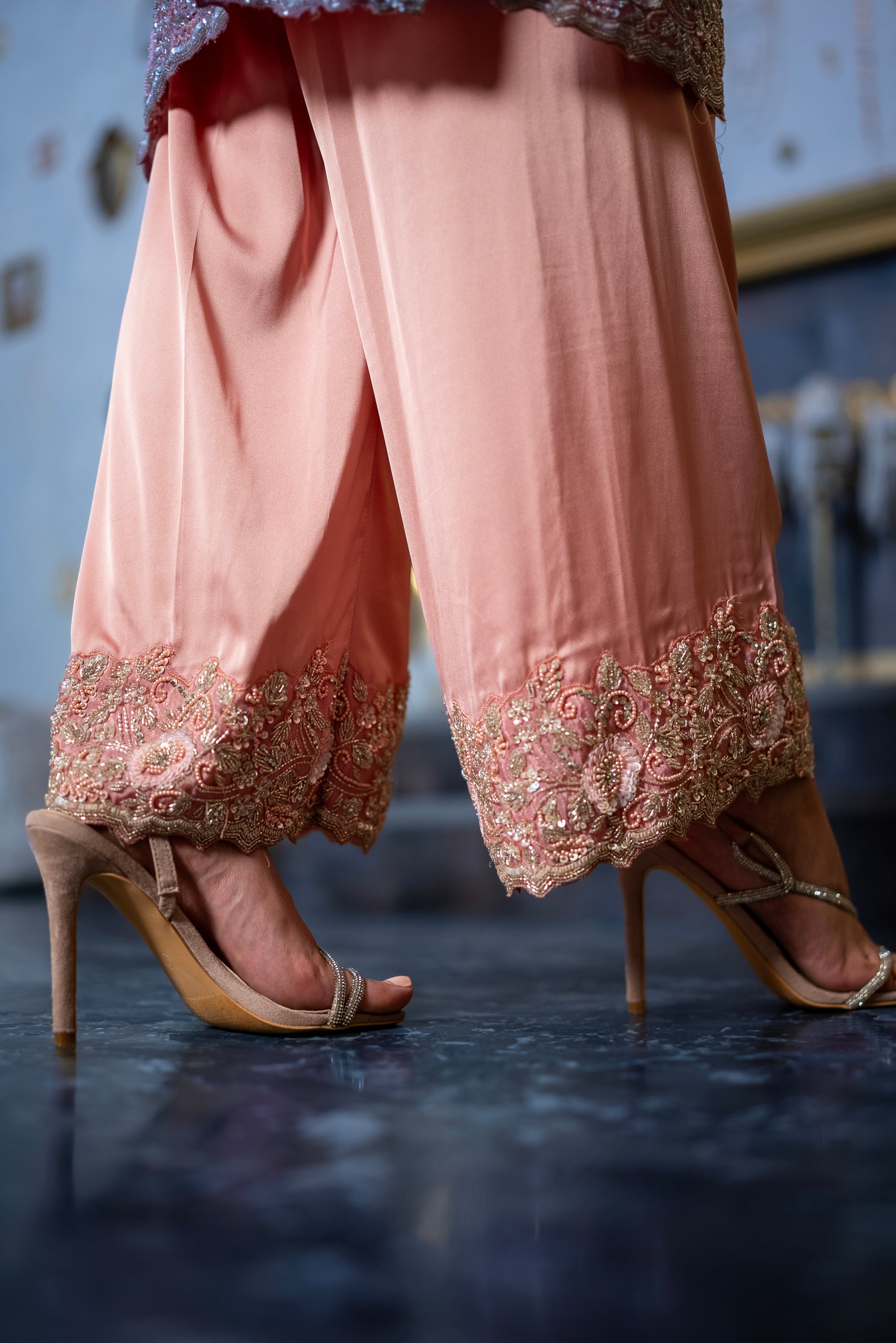 matching pants with fine crystal embellishments