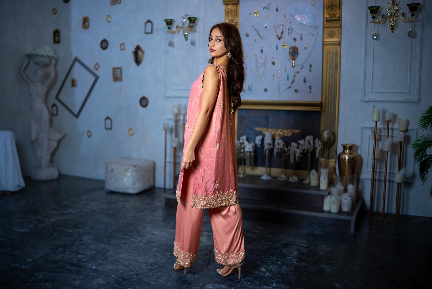 Pearlescent Pink Crystal Embellished Suit UAE