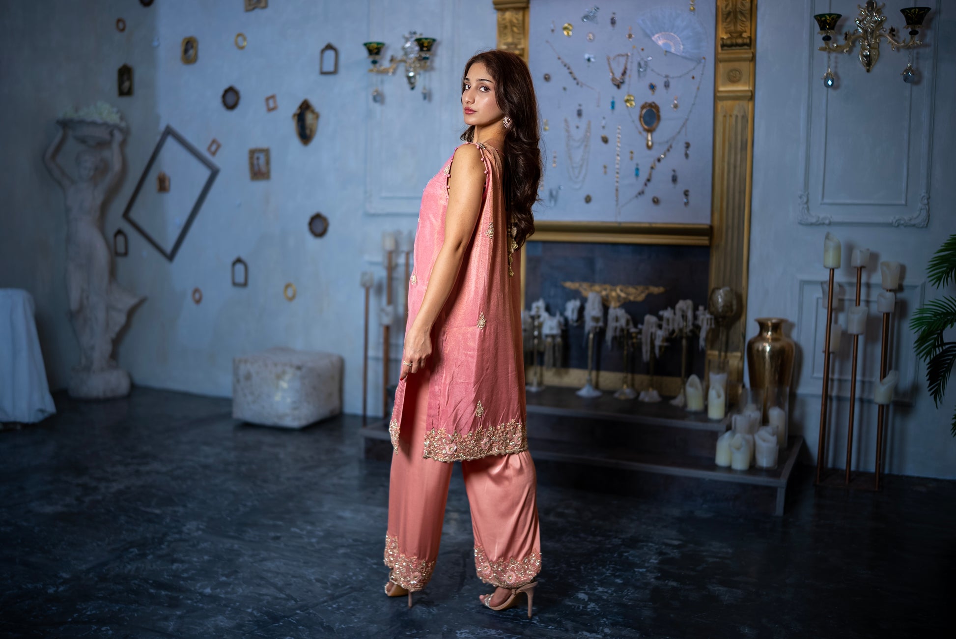 Pearlescent Pink Crystal Embellished Suit UAE