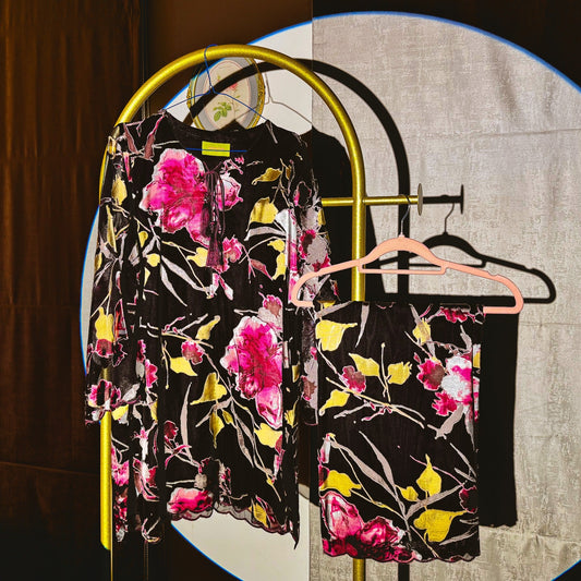 black velvet floral Pakistani suit