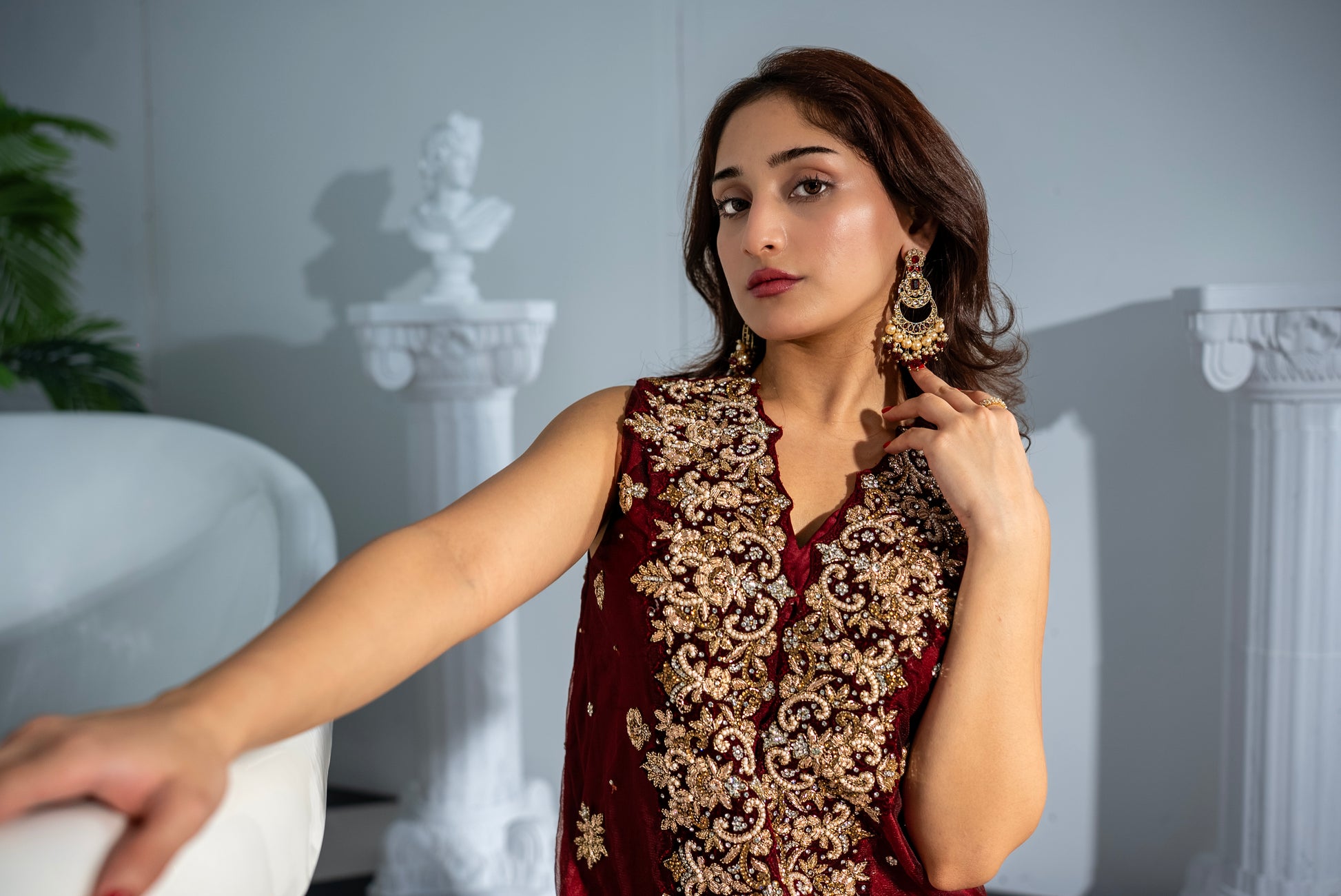 Veloura maroon khaddi net suit pure silk pants with embroidered motifs