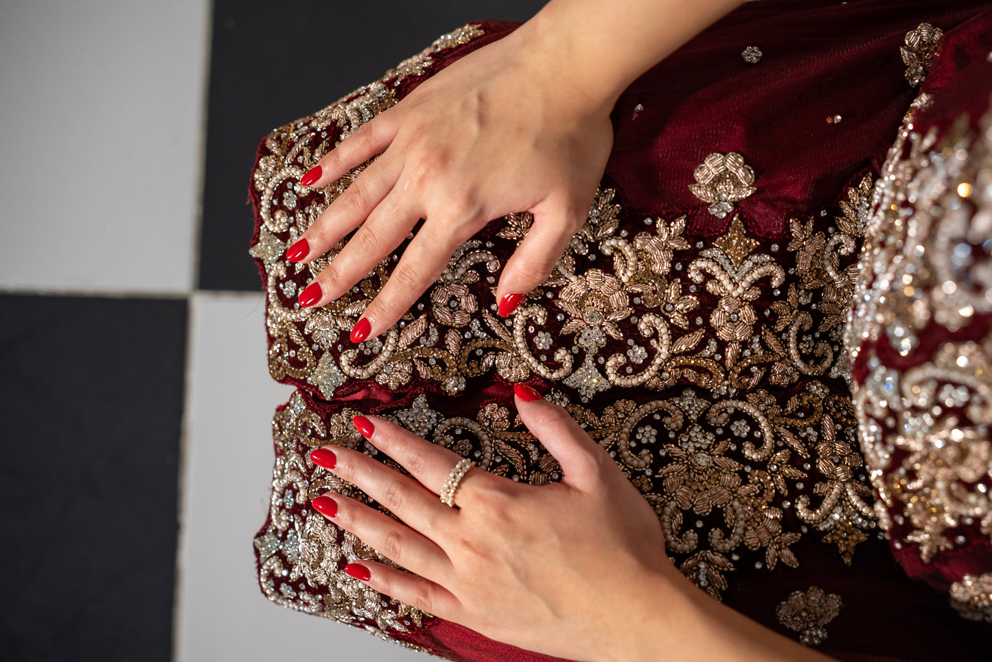 Veloura maroon khaddi net suit pure silk pants with embroidered motifs