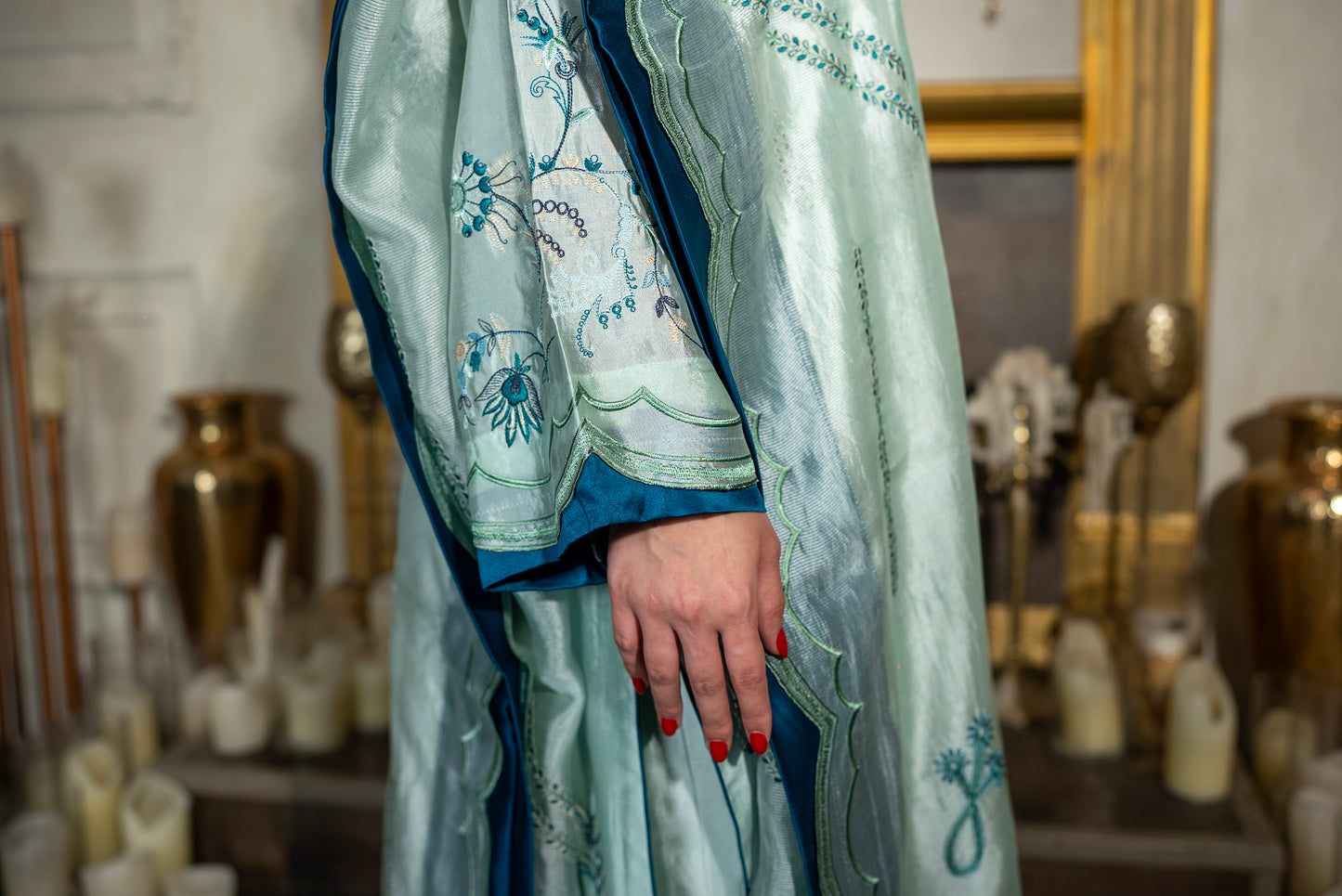 Ocean Breeze teal embroidered dupatta with rich border
