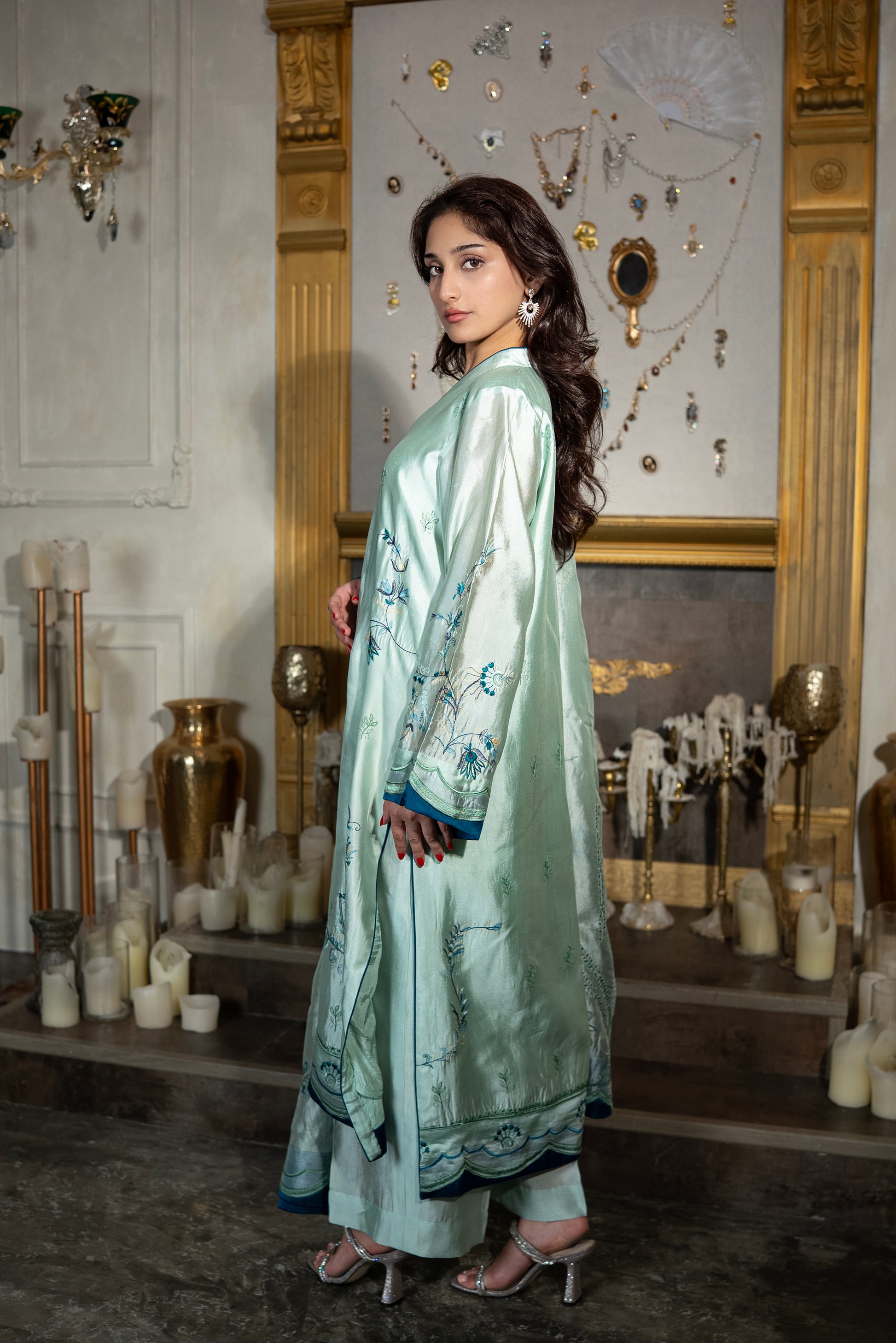Ocean Breeze teal Pakistani suit with floral embroidery