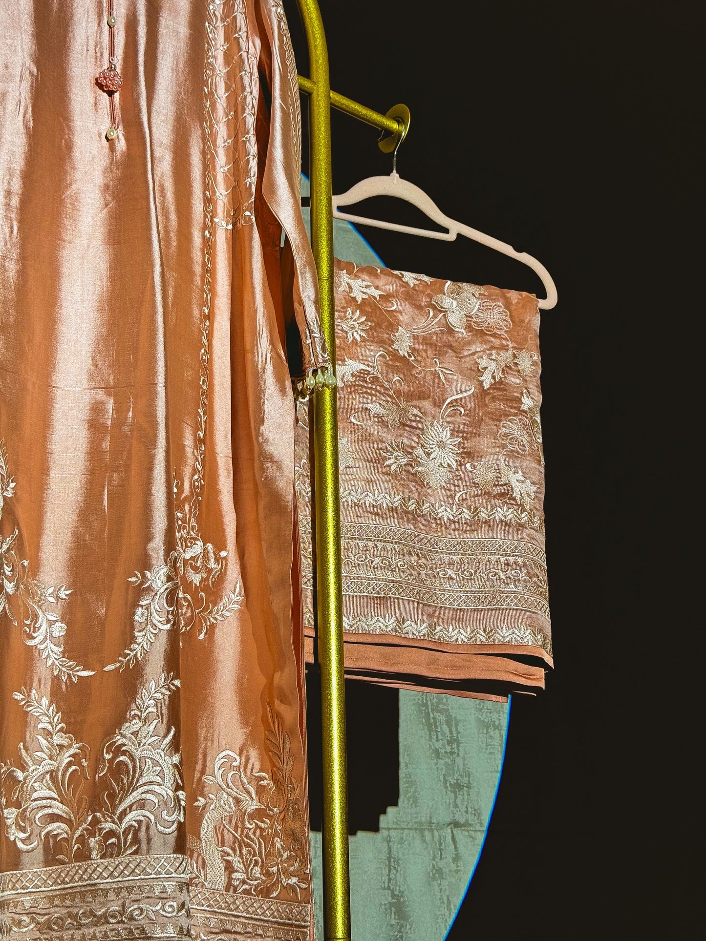Petal Glow embroidered dupatta with tissue silk Pakistani suit