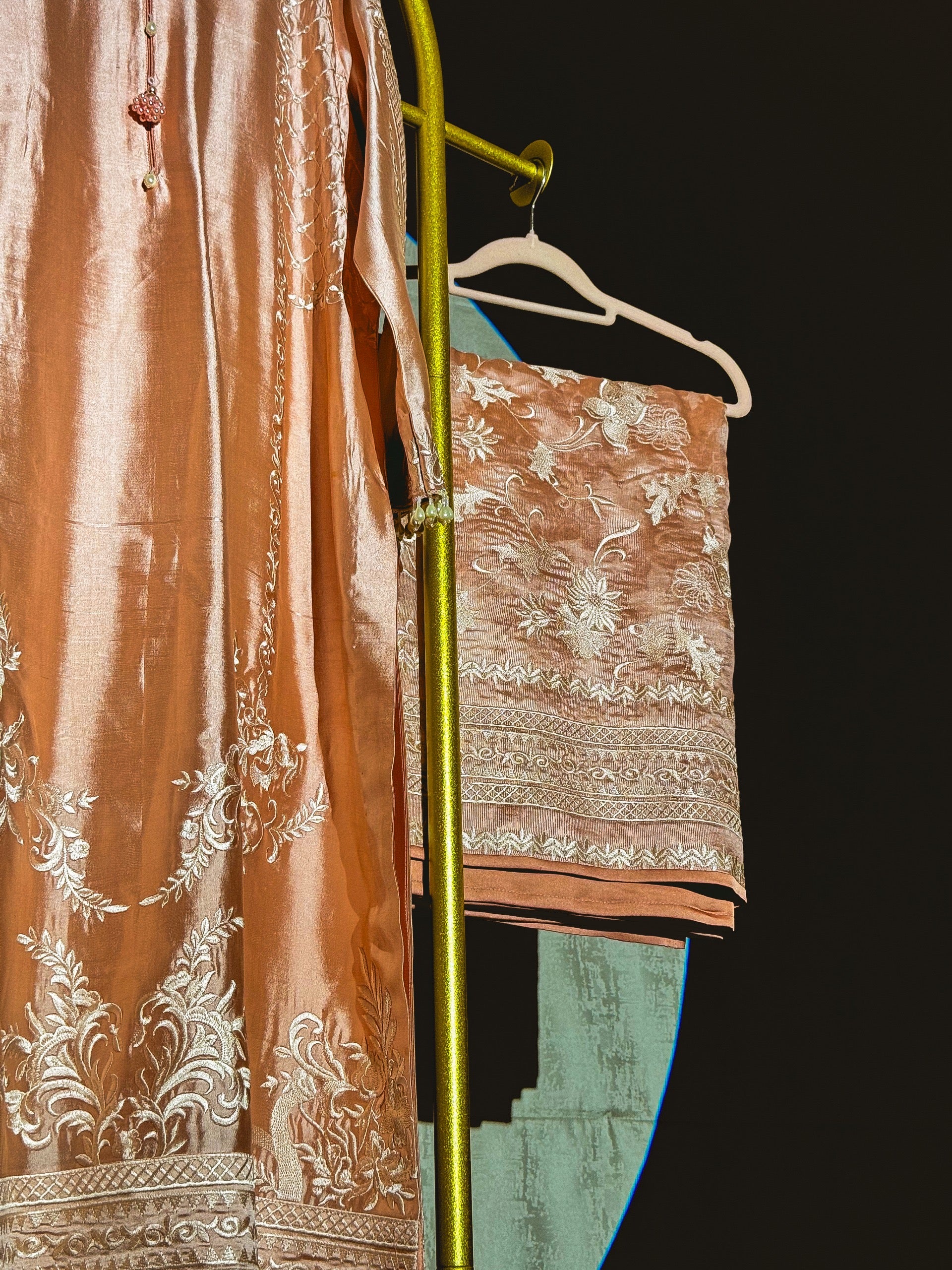 Petal Glow embroidered dupatta with tissue silk Pakistani suit