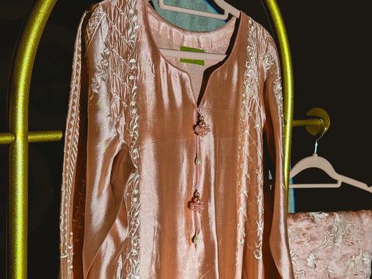 Petal Glow tissue silk floral embroidered Pakistani suit