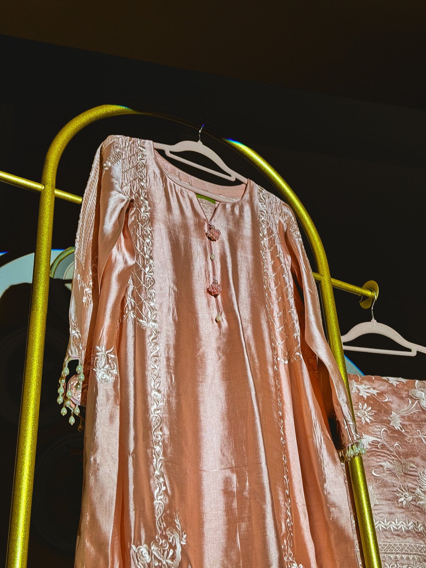 Petal Glow tissue silk shirt with floral embroidery
