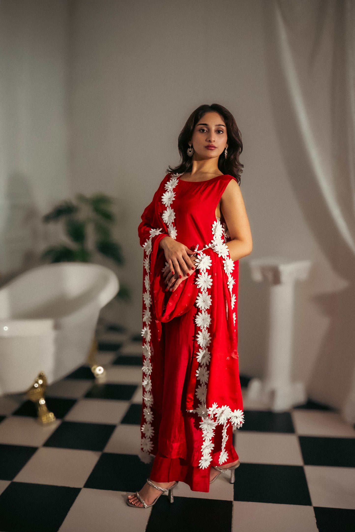 Red floral pakistani outfit
