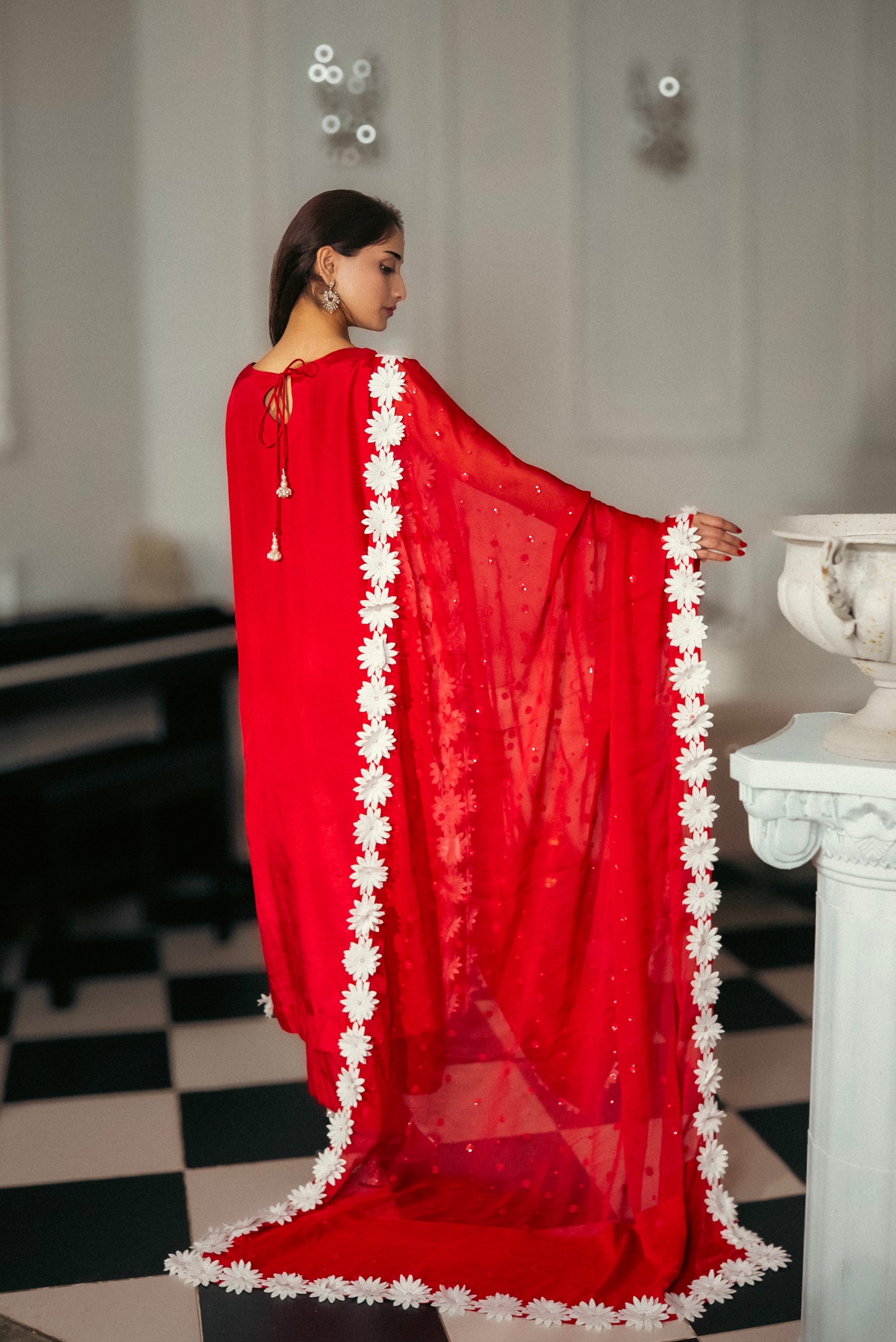 Red floral raw silk Pakistani suit Ruby Charm